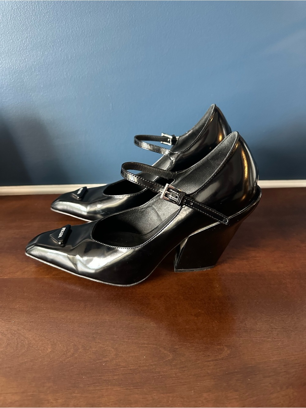 Prada Modellerie Black Spazzolato Leather Mary Jane Heels Size 39 - Picture 2 of 15